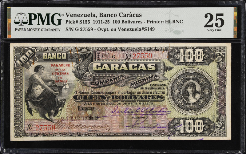 VENEZUELA. El Banco Caracas. 100 Bolívares, 1911. P-S155. Rosenman 135. PMG Very...