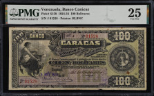 VENEZUELA. Banco Caracas. 100 Bolivares, 1934. P-S159. Rosenman 139. PMG Very Fine 25.
Printed by HLBNC. Dated May 16, 1934. Portrait of female at ri...