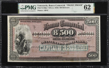 VENEZUELA. Lot of (2). Banco Comercial. 500 Bolivares, ND (ca. 1880). P-S169p1 & S169p2. Rosenman 93. Front & Back Proofs. PMG Uncirculated 62.
Print...