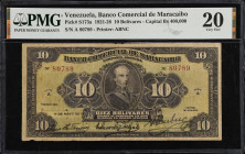 VENEZUELA. Banco Comercial de Maracaibo. 10 Bolivares, 1921. P-S173a. Rosenman 144. PMG Very Fine 20.
Printed by ABNC. Capital Bs. 400,000. First dat...
