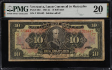 VENEZUELA. Banco Comercial de Maracaibo. 10 Bolivares, 1928. P-S174. PMG Very Fine 20.
Printed by ABNC. Dated November 3, 1928. Overprinted "Capital ...