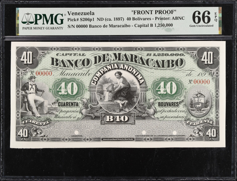 VENEZUELA. Banco de Maracaibo. 40 Bolivares, ND (ca 1897). P-S206p1. Front Proof...