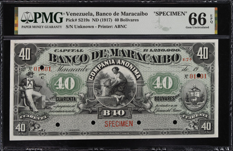 VENEZUELA. Banco de Maracaibo. 40 Bolivares, ND (1917). P-S219s. Specimen. PMG G...