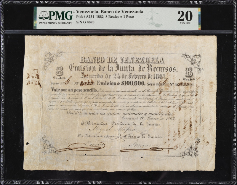 VENEZUELA. Banco de Venezuela. 8 Reales = 1 Peso, 1862. P-S251. Rosenman 40. PMG...