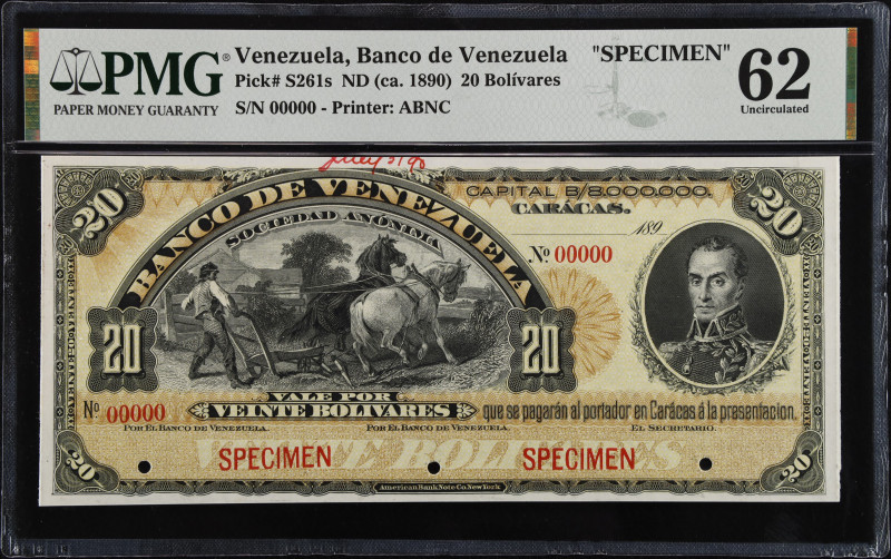 VENEZUELA. Banco de Venezuela. 20 Bolivares, ND (ca. 1890). P-S261s. Specimen. P...