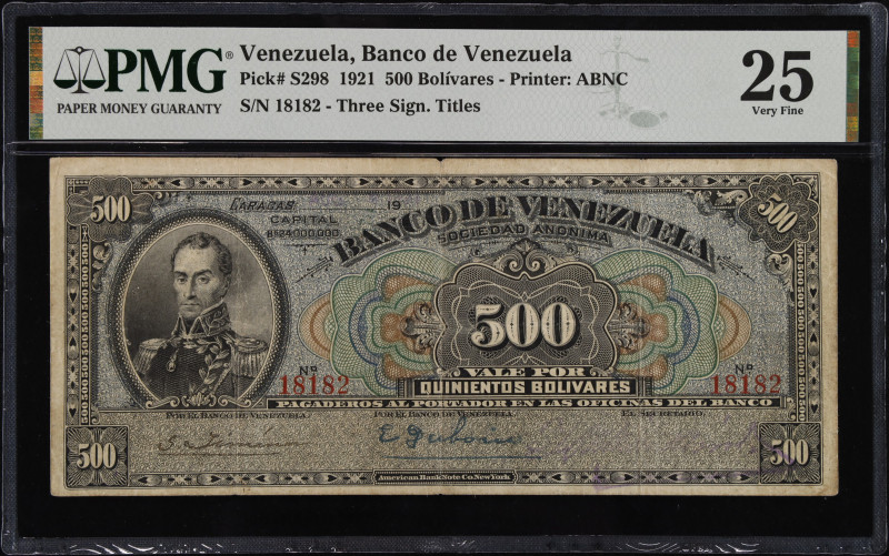 VENEZUELA. Banco de Venezuela. 500 Bolivares, 1921. P-S298. Rosenman 126. PMG Ve...