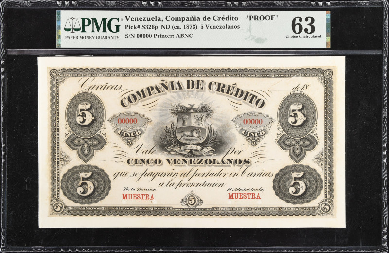 VENEZUELA. Compania de Credito. 5 Venezolanos, ND (ca 1873). P-S326p. Rosenman 4...