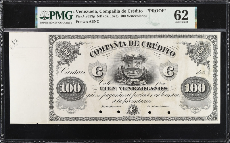 VENEZUELA. Compania de Credito. 100 Venezolanos, ND (ca 1873). P-S329p. Rosenman...