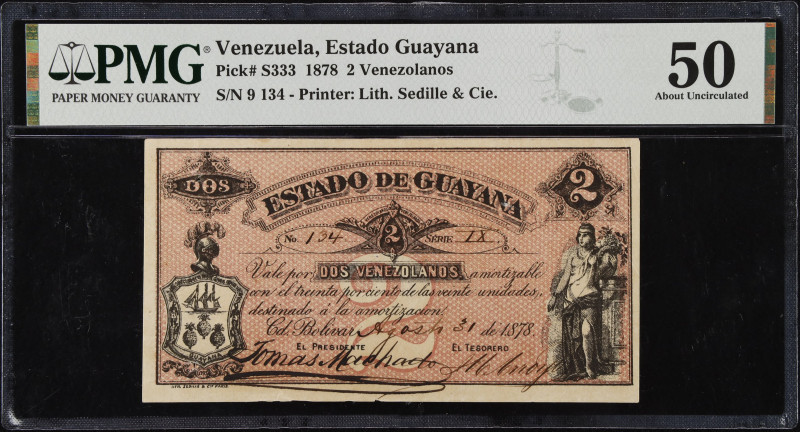 VENEZUELA. Estado Guayana. 2 Venezolanos, 1878. P-S333. Rosenman 188. PMG About ...