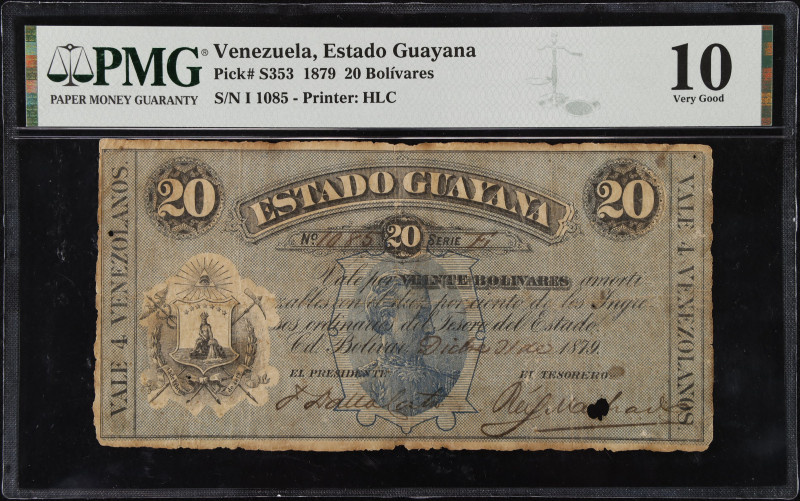 VENEZUELA. Estado Guayana. 20 Bolivares, 1879. P-S353. Rosenman 198. PMG Very Go...