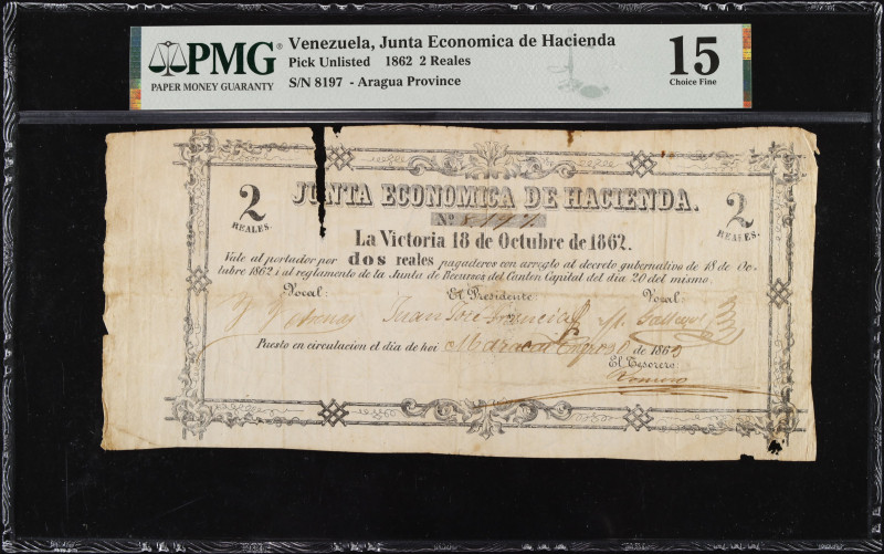 VENEZUELA. Junta Economica de Hacienda. 2 Reales, 1862. P-Unlisted. PMG Choice F...