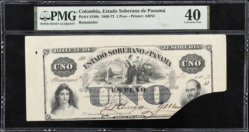 COLOMBIA. Estado Soberano de Panama. 1 Peso, 1870. P-S186r. Remainder. PMG Extre...