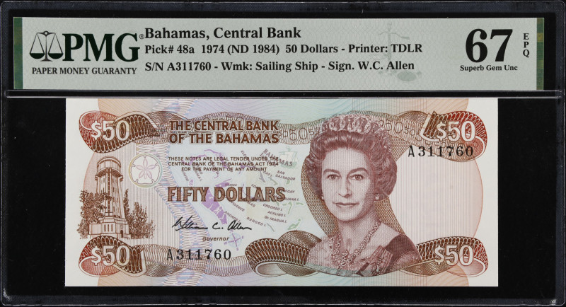 BAHAMAS. Central Bank of the Bahamas. 50 Dollars, 1974 (ND 1984). P-48a. PMG Sup...