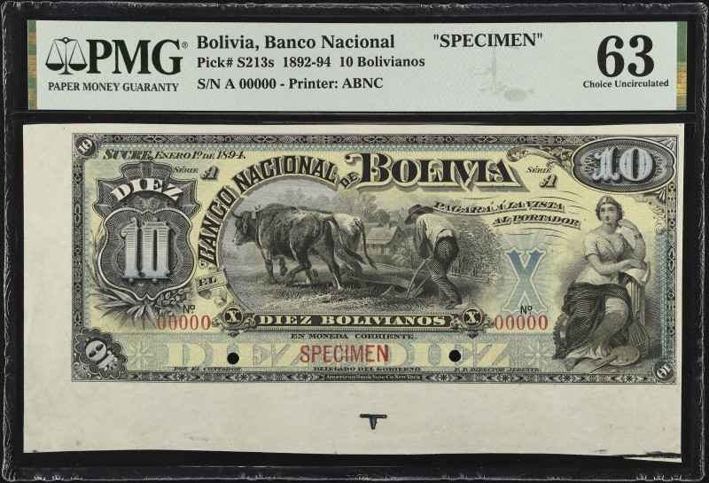 BOLIVIA. El Banco Nacional de Bolivia. 10 Bolivianos, 1892-94. P-S213s. Specimen...