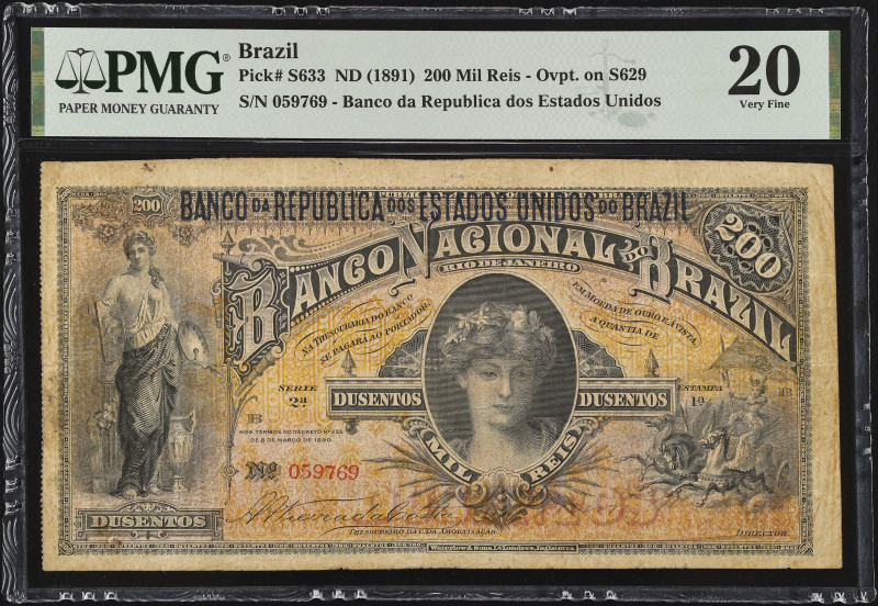 BRAZIL. Banco da Republica dos Estados Unidos do Brazil. 200 Mil Reis, ND (1891)...