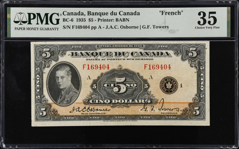 CANADA. Banque du Canada. 5 Dollars, 1935. BC-6. PMG Choice Very Fine 35.
Print...