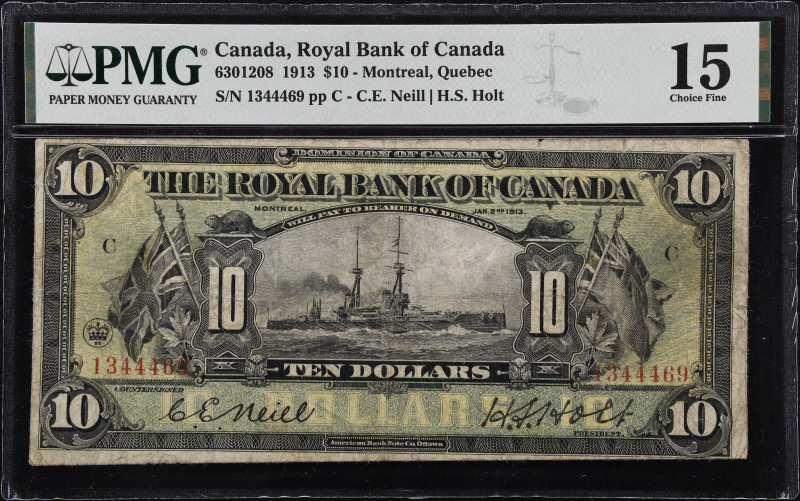 CANADA. Royal Bank of Canada. 10 Dollars, 1913. CH# 630-12-08. PMG Choice Fine 1...