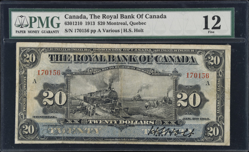 CANADA. The Royal Bank of Canada. 20 Dollars, 1913. CH# 630-12-10. PMG Fine 12....