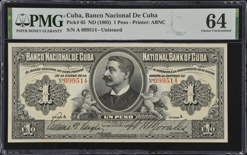 CUBA. Banco Nacional de Cuba. 1 Peso, ND (1905). P-65. PMG Choice Uncirculated 6...