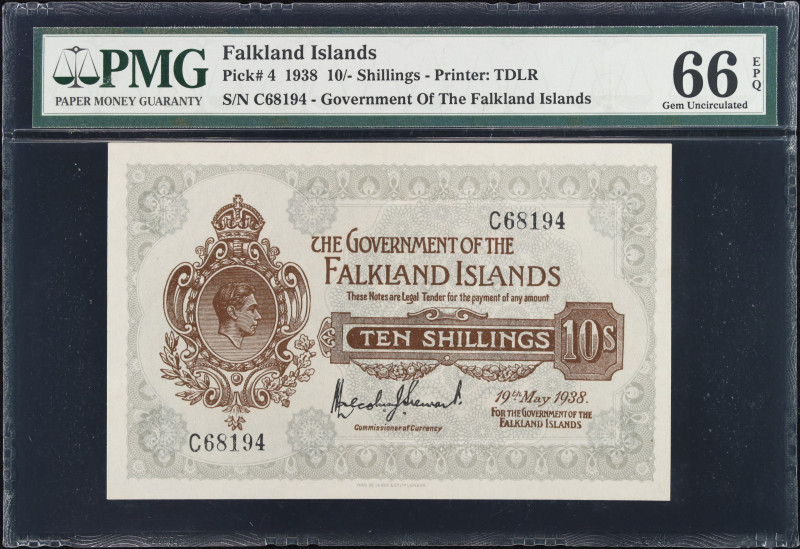 FALKLAND ISLANDS. Government of the Falkland Islands. 10 Shillings, 1938. P-4. P...