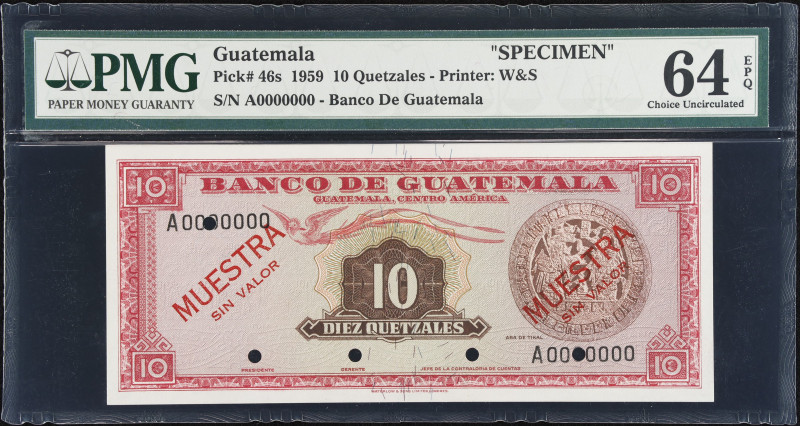 GUATEMALA. Banco De Guatemala. 10 Quetzales, 1959. P-46s. Specimen. PMG Choice U...