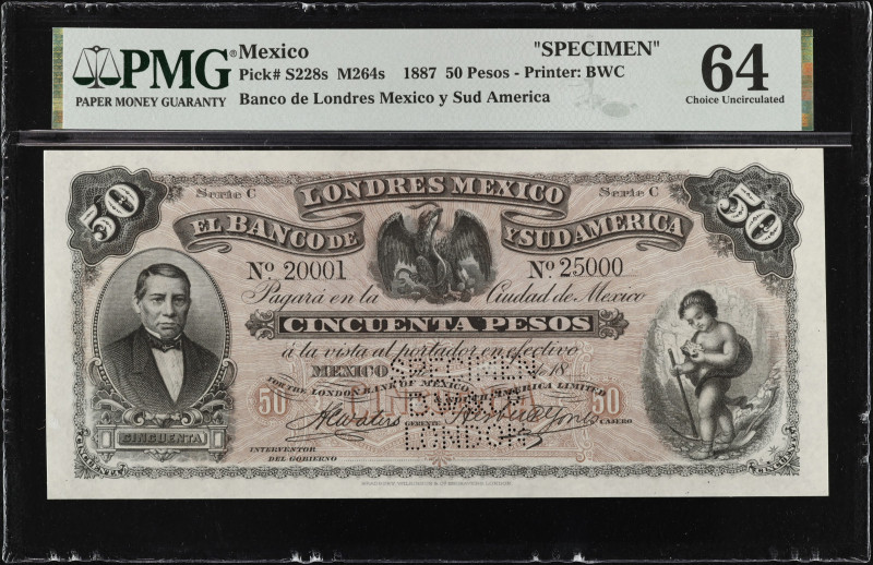 MEXICO. Banco de Londres Mexico y Sud America. 50 Pesos, 1887. P-S228s ; M264s S...