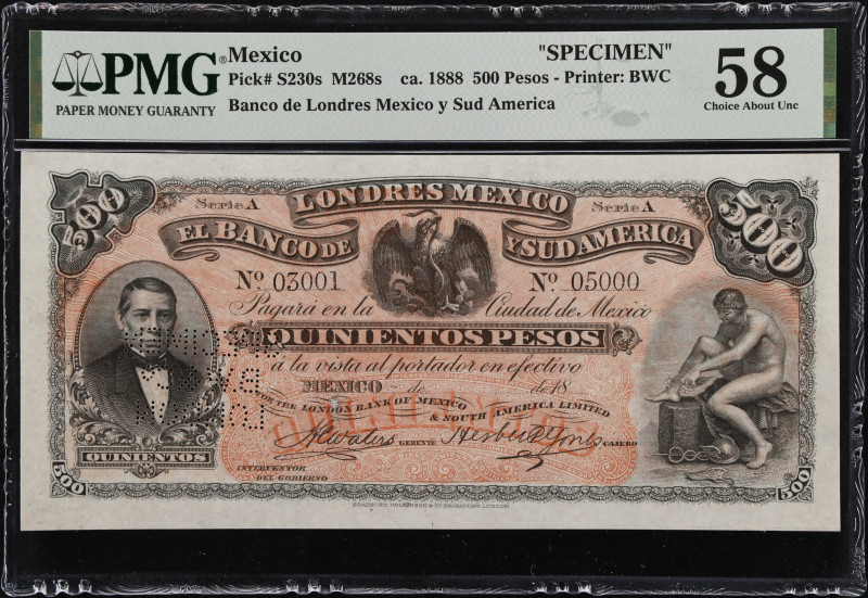 MEXICO. Banco de Londres Mexico y Sud America. 500 Pesos, 18xx. P-S230s. M268s. ...