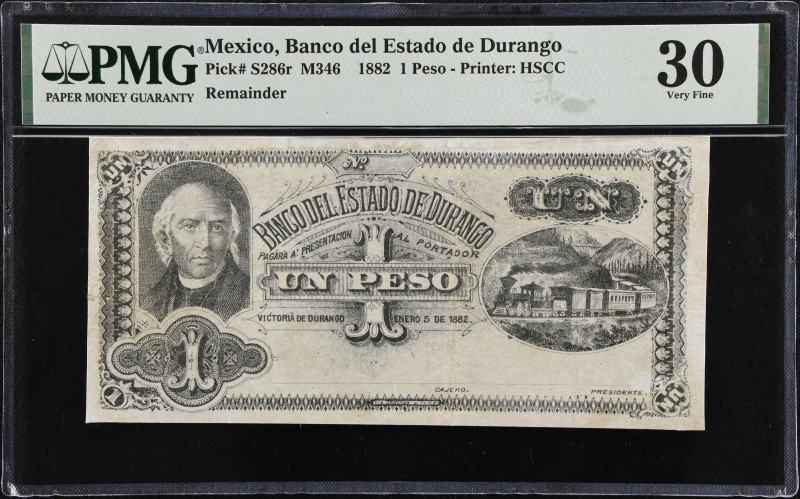 MEXICO. Banco del Estado de Durango. 1 Peso, 1882. P-S286r. M346. Remainder. PMG...