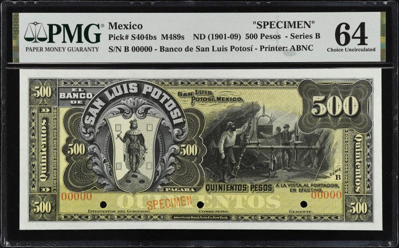 MEXICO. El Banco de San Luis Potosi. 500 Pesos, ND (1901-09). P-S404bs ; M489s S...