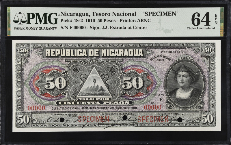 NICARAGUA. Tesoro Nacional. 50 Pesos, 1910. P-48s2. Specimen. PMG Choice Uncircu...