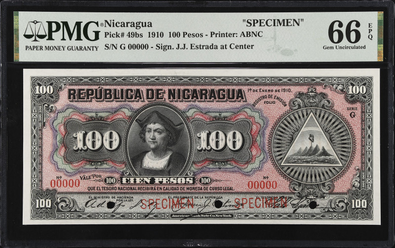 NICARAGUA. Tesoro Nacional. 100 Pesos, 1910. P-49bs. Specimen. PMG Gem Uncircula...