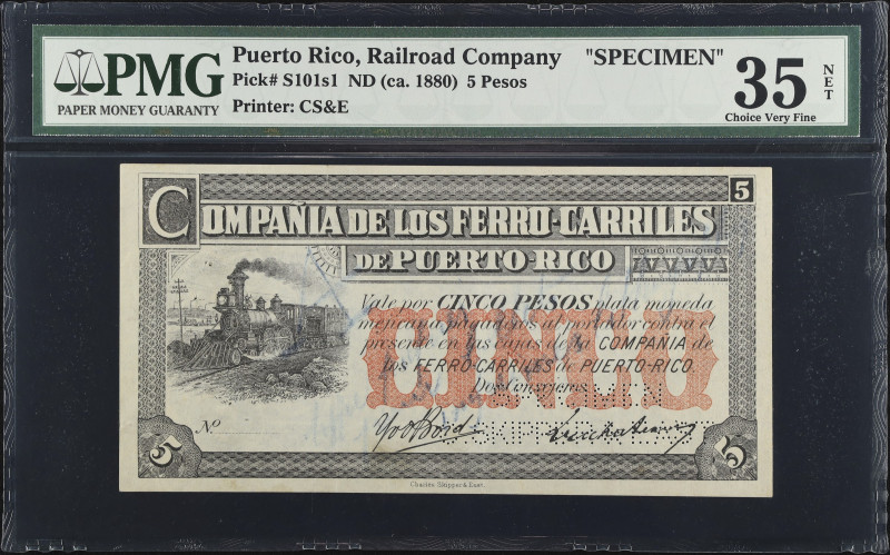 PUERTO RICO. Compania de los Ferro-Carriles de Puerto Rico. 5 Pesos, ND (ca. 188...