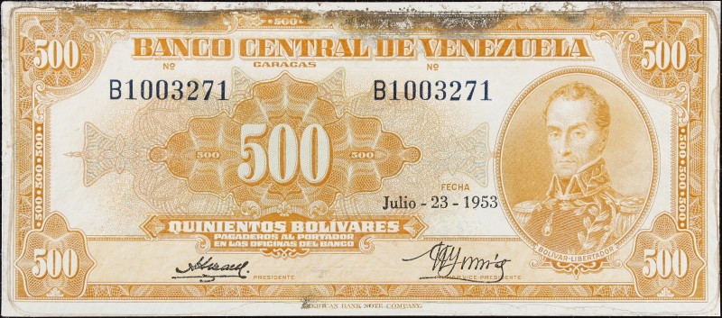 VENEZUELA. Banco Central de Venezuela. 500 Bolivares, 1953. P-37b. PMG Extremely...