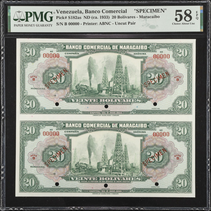 VENEZUELA. Banco Comercial. 20 Bolivares, ND (ca. 1933). P-S182as. Uncut Pair. S...