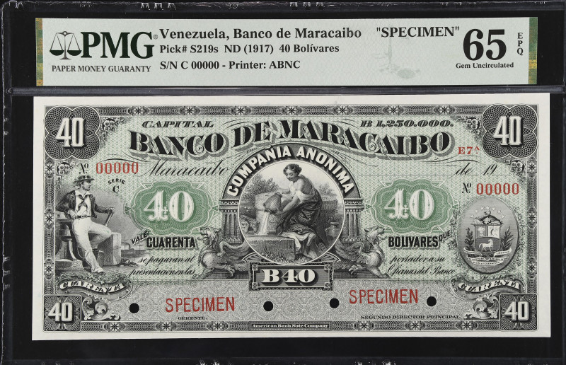 VENEZUELA. Banco de Maracaibo. 40 Bolivares, ND (1917). P-S219s. Specimen. PMG G...