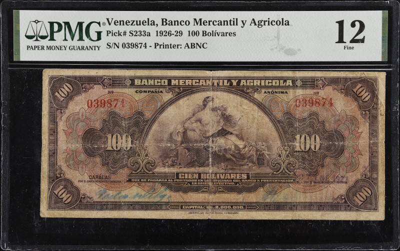 VENEZUELA. Banco Mercantil y Agricola. 100 Bolivares, 1927. P-S233a. PMG Fine 12...