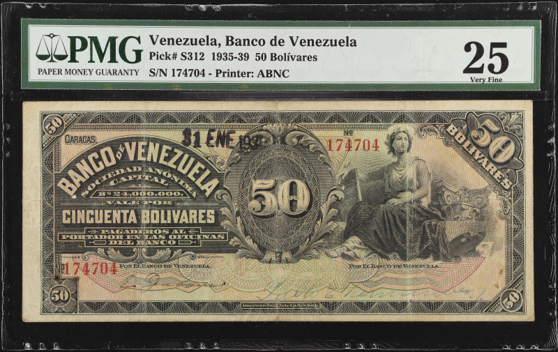 VENEZUELA. Banco de Venezuela. 50 Bolivares, 1935-39. P-S312. PMG Very Fine 25....