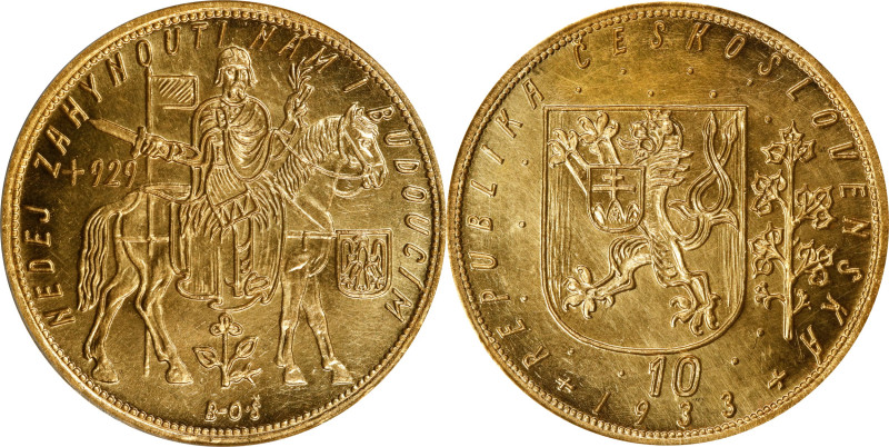 CZECHOSLOVAKIA. 10 Ducats, 1933. Kremnica Mint. PCGS MS-64.
Fr-4; KM-14; Novotn...