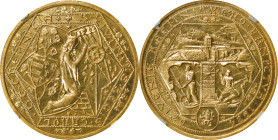 CZECHOSLOVAKIA. Gold Medallic 10 Ducats, 1934. Kremnica Mint. NGC MS-64.
Fr-13; KMX-21; Novotny-VI.A (RRRR). Mintage: 68. By: Anton Ham. Obverse: St....