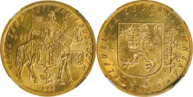 CZECHOSLOVAKIA. 5 Ducats, 1933. Kremnica Mint. NGC MS-64.
Fr-5; KM-13; Novotny-18. Mintage: 1,752. Delivering a vivid and showy luster, this example ...
