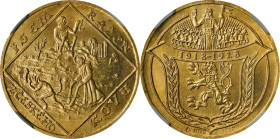 CZECHOSLOVAKIA. Gold Medallic 4 Ducats, 1928. Kremnica Mint. NGC MS-65.
Fr-6; KMX-M4; Novotny-I.A. By: Otakar Spaniel. Obverse: Saint driving plow dr...