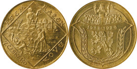 CZECHOSLOVAKIA. Gold Medallic 4 Ducats, 1928. Kremnica Mint. NGC MS-64.
Fr-6; KMX-M4; Novotny-I.A. By: Otakar Spaniel. Obverse: Saint driving plow dr...