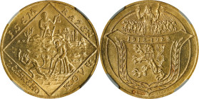 CZECHOSLOVAKIA. Gold Medallic 4 Ducats, 1928. Kremnica Mint. NGC MS-63.
Fr-6; KMX-4; Novotny-I.A. By: Otakar Spaniel. Obverse: Saint driving plow dra...