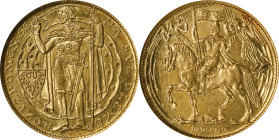 CZECHOSLOVAKIA. Gold Medallic 3 Ducats, 1929. Kremnica Mint. NGC MS-64.
Fr-9; KMX-8; Novotny-II.B (RR). Mintage: 1,058. By: Otakar Spaniel. Obverse: ...