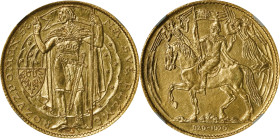 CZECHOSLOVAKIA. Gold Medallic 3 Ducats, 1929. Kremnica Mint. NGC MS-62.
Fr-9; KMX-8; Novotny-II.B (RR). Mintage: 1,058. By: Otakar Spaniel. Obverse: ...