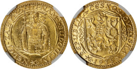 CZECHOSLOVAKIA. Ducat, 1935. Kremnica Mint. NGC MS-64.
Fr-2; KM-8; Novotny-16 (R). Mintage: 13,178. Nearly Gem, this sunny and bright Ducat commands ...