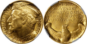 CZECHOSLOVAKIA. Gold Medallic Ducat, 1932. Kremnica Mint. NGC MS-64.
Fr-11; KMX-12; Novotny-IV.A (R). Mintage: 1,742. By: Jaroslav Bruha. Obverse: Bu...