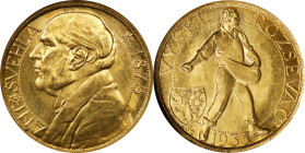 CZECHOSLOVAKIA. Gold Medallic Ducat, 1933. Kremnica Mint. NGC MS-64.
Fr-12; KMX-15; Novotny-V.A. Mintage: 500. Variety without cross above date. Obve...