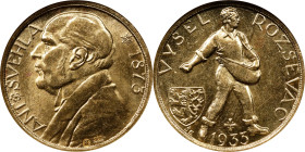 CZECHOSLOVAKIA. Gold Medallic Ducat, 1933. Kremnica Mint. NGC MS-62.
Fr-12A; KMX-16; Novotny-V.B. Mintage: 500. Variety with cross above date. Obvers...