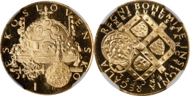CZECHOSLOVAKIA. Gold Medallic Ducat, ND (1972). Kremnica Mint. NGC MS-67 Deep Prooflike.
Fr-Unlisted; KMX-Unlisted; Novotny-Unlisted. By Z. Kolarsky....